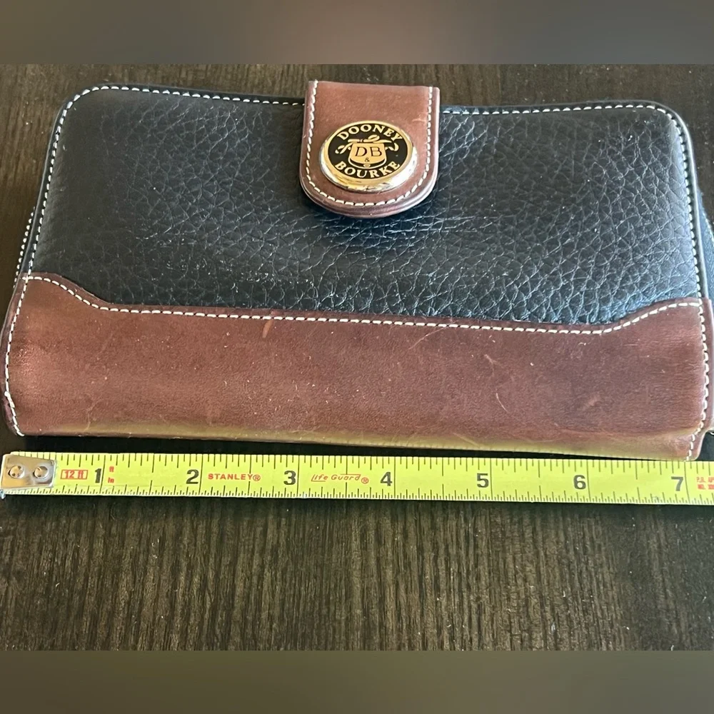 Dooney & Bourke Black and Brown Leather Long Zipper Wallet - Picture 6 of 7